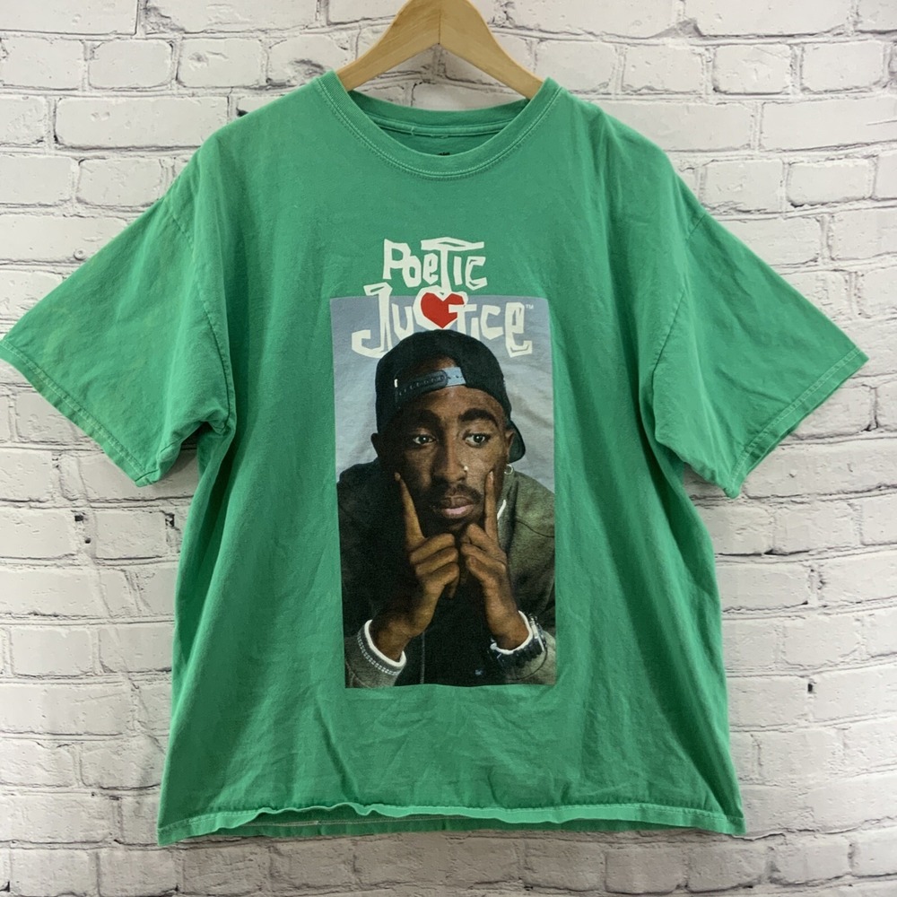 Poetic Justice Tupac Shakur T- Shirt Mens Sz L Green Graphic Tee‎